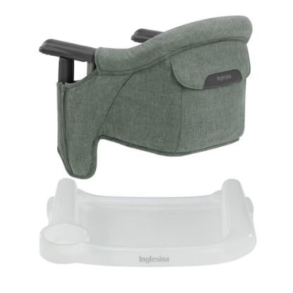 Picture of Inglesina Fast Table Chair - Pine Green Melange + Fast Dining Tray - Portable Baby High Chair - for Babies & Toddlers up to 37 lbs - Fits Tables 0.8'' to 3.5'' Thick - Compact - Travel Bag Included