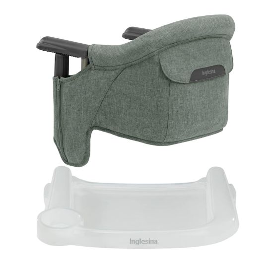 Picture of Inglesina Fast Table Chair - Pine Green Melange + Fast Dining Tray - Portable Baby High Chair - for Babies & Toddlers up to 37 lbs - Fits Tables 0.8'' to 3.5'' Thick - Compact - Travel Bag Included