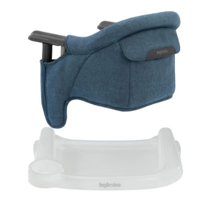 Picture of Inglesina Fast Table Chair - Slate Blue Melange + Fast Dining Tray - Portable Baby High Chair - for Babies & Toddlers up to 37 lbs - Fits Tables 0.8'' to 3.5'' Thick - Compact - Travel Bag Included