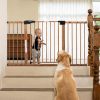 Picture of BABELIO 29-55" Extra Wide Baby Gate with Wood Pattern, Metal Auto Close Dog Gate, Pressure Mounted Pet Gate for Doorways, with Y Threaded Spindle Rods, No Tools Required