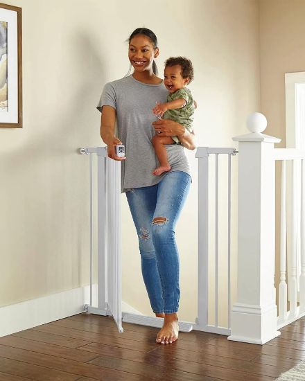 Picture of Cumbor 36" Extra Tall Baby Gate for Dogs and Kids with Wide 2-Way Door, 29.7-40.6" Width, and Auto Close Personal Safety for Babies and Pets, Fits Doorways, Stairs, and Entryways