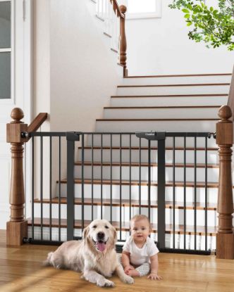 Picture of Cumbor 29.7-54.2" Wide Baby Gate for Stairs, Mom's Choice Awards Winner-Self Closing Dog Gate Indoor for Doorways, No Drilling Pressure Mounted Pet Gates for Kids, Easy Walk Through Safety Gate, Black