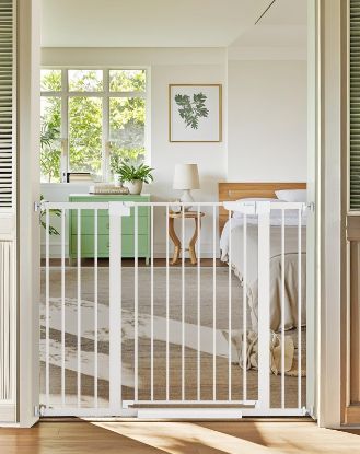 Picture of Cumbor 36" Extra Tall Baby Gate for Stairs, 29.7-48" Wide Dog Gates for Doorways, Auto Close Safety Gate for Babies and Pets, Easy Install, Pressure Mounted, Fits Doorways, Stairs, Entryways, White