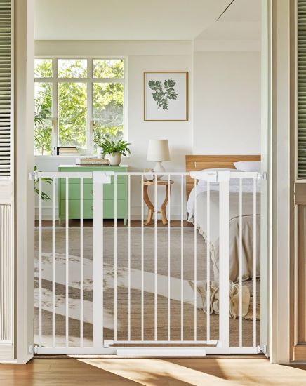 Picture of Cumbor 36" Extra Tall Baby Gate for Stairs, 29.7-48" Wide Dog Gates for Doorways, Auto Close Safety Gate for Babies and Pets, Easy Install, Pressure Mounted, Fits Doorways, Stairs, Entryways, White