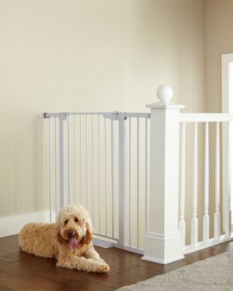 Picture of Cumbor 36" Extra Tall Baby Gate for Dogs and Kids with Wide 2-Way Door, 29.7"- 46" Width, and Auto Close Personal Safety for Babies and Pets, Fits Doorways, Stairs, and Entryways, White