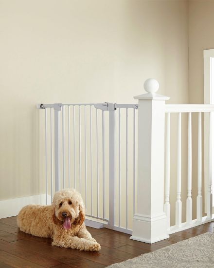 Picture of Cumbor 36" Extra Tall Baby Gate for Dogs and Kids with Wide 2-Way Door, 29.7"- 46" Width, and Auto Close Personal Safety for Babies and Pets, Fits Doorways, Stairs, and Entryways, White