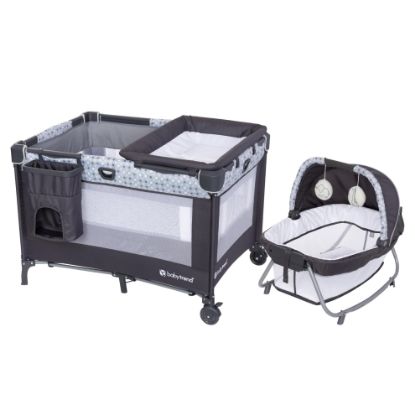 Picture of Baby Trend Nursery Den Playard with with Rocking Cradle, Snooze Pod, Flip Over Changer, Pebble Stone Grey