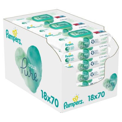Picture of Pampers Baby Wipes Multipack, Aqua Pure, 1260 Wet Wipes (18 x 70), Baby Essentials For Newborn, Made With Organic Cotton For A Soft Touch