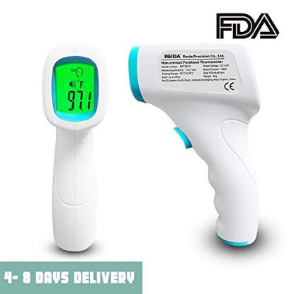 Picture of Thermometer for Adults, Non-Contact Infrared Digital Forehead Thermometer, LCD Display, No Touch Accurate Instant Readings Kids Baby - FDA Approved