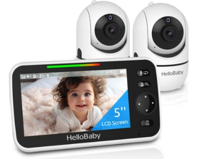 Picture of HelloBaby Upgrade 5’’ Baby Monitor with 26-Hour Battery, 2 Cameras Pan-Tilt-Zoom, 1000ft Range Video Audio Baby Monitor No WiFi, VOX, Night Vision, 2-Way Talk, 8 Lullabies and Temperature