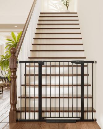 Picture of Cumbor 36" Extra Tall Baby Gate for Stairs, 29.7-48" Wide Dog Gates for Doorways, Auto Close Safety Gate for Babies and Pets, Easy Install, Pressure Mounted, Fits Doorways, Stairs, Entryways, Black