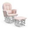 Picture of Storkcraft Premium Hoop Glider and Ottoman (White Base, Pink Cushion) - Padded Cushions with Storage Pocket, Smooth Rocking Motion, Easy to Assemble, Solid Hardwood Base