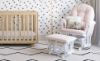 Picture of Storkcraft Premium Hoop Glider and Ottoman (White Base, Pink Cushion) - Padded Cushions with Storage Pocket, Smooth Rocking Motion, Easy to Assemble, Solid Hardwood Base