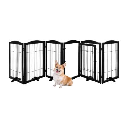 Picture of Pet Gate - 6-Panel Indoor Folding Dog Fence for Stairs or Doorways - 133x32-Inch Freestanding Play Pen with Support Feet by PETMAKER (Black)