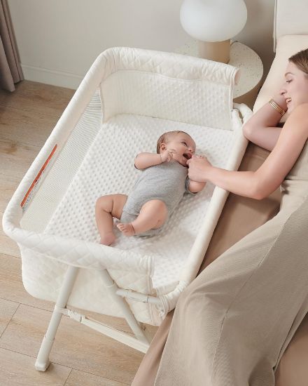 Picture of AirClub Bassinet Bedside Sleeper, Baby Crib for Newborn, Baby Bassinets Bedside Sleeper with 4 Auto-Lock & Adjustable Height, Breathable Mesh & Mattress, Bedside Bassinet