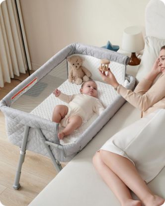 Picture of AirClub Bassinet Bedside Sleeper, Baby Crib for Newborn, Baby Bassinets Bedside Sleeper with 4 Auto-Lock & Adjustable Height, Breathable Mesh & Mattress, Bedside Bassinet