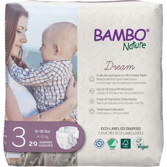 Picture of Bambo Nature Hypoallergenic Baby Diapers, Eco-Labeled Diapers, Enhanced Leakage Protection, Totally Chlorine-free, Skin Friendly, and Super Absorbent - Size 3 (348 Count)
