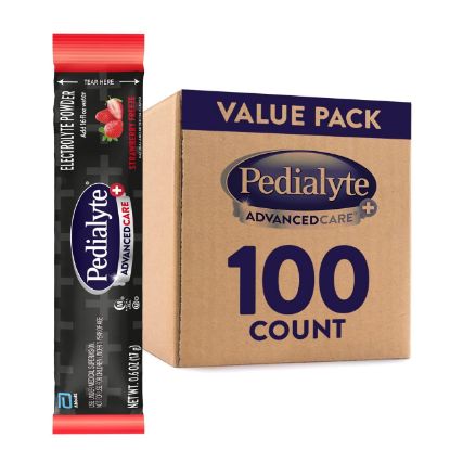 Picture of Pedialyte AdvancedCare Plus Electrolyte Powder, Has 33% More Electrolytes and PreActiv Prebiotics, Strawberry Freeze, 100 Powder Packet
