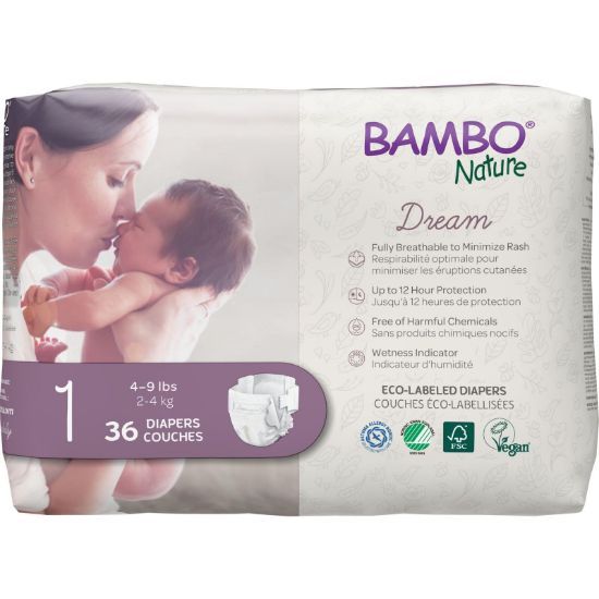 Picture of Bambo Nature Hypoallergenic Baby Diapers, Eco-Labeled Diapers, Enhanced Leakage Protection, Totally Chlorine-free, Skin Friendly, and Super Absorbent - Size 1 (432 Count)