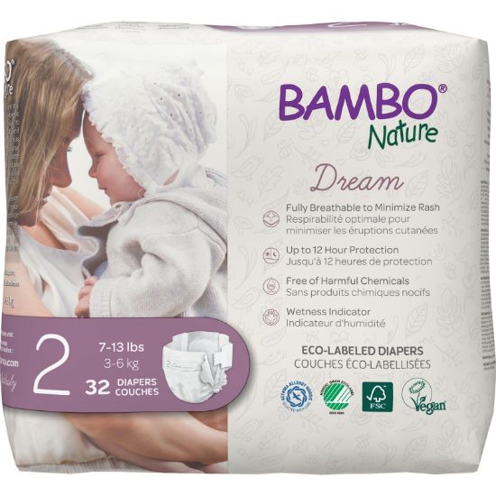 Picture of Bambo Nature Hypoallergenic Baby Diapers, Eco-Labeled Diapers, Enhanced Leakage Protection, Totally Chlorine-free, Skin Friendly, and Super Absorbent - Size 2 (384 Count)