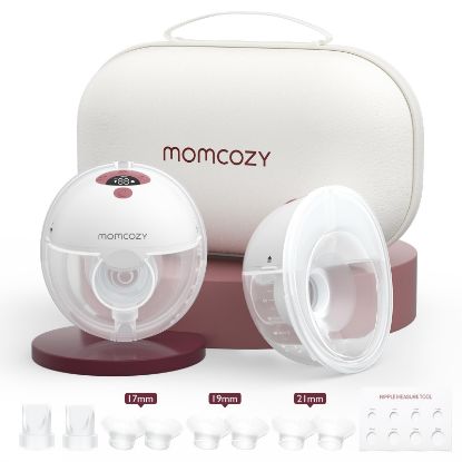 Picture of Momcozy Breast Pump Hands Free M5, Wearable Breast Pump of Baby Mouth Double-Sealed Flange with 3 Modes & 9 Levels, Electric Breast Pump Portable - 24mm, 2 Pack Cozy Red