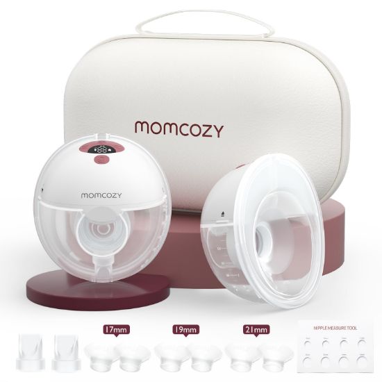 Picture of Momcozy Breast Pump Hands Free M5, Wearable Breast Pump of Baby Mouth Double-Sealed Flange with 3 Modes & 9 Levels, Electric Breast Pump Portable - 24mm, 2 Pack Cozy Red
