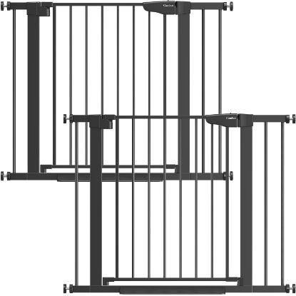 Picture of Cumbor 2 Pack 29.7-40.6" Baby Gate for Stairs, Mom's Choice Awards Winner-Dog Gate for Doorways, Pressure Mounted Self Closing Pet Gates for Dogs Indoor, Safety Child Gate with Easy Walk Thru Door