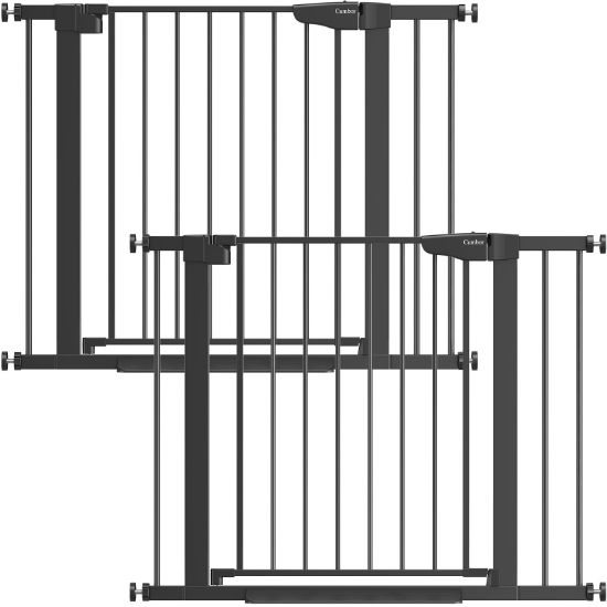 Picture of Cumbor 2 Pack 29.7-40.6" Baby Gate for Stairs, Mom's Choice Awards Winner-Dog Gate for Doorways, Pressure Mounted Self Closing Pet Gates for Dogs Indoor, Safety Child Gate with Easy Walk Thru Door