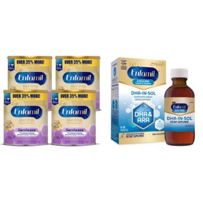 Picture of Enfamil Gentlease Baby Formula Value Powder Can 27.7 Oz (Pack of 4) and DHA-In-Sol for Infants & Toddlers 2 Fl Oz