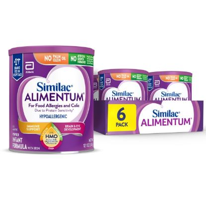 Picture of Similac Alimentum with 2’-FL HMO Hypoallergenic Infant Formula, for Food Allergies and Colic, Suitable for Lactose Sensitivity, Baby Formula Powder, 12.1-oz Value Can, Pack of 6