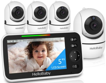 Picture of HelloBaby HB6550 5" Baby Monitor 4 Cameras No WiFi, 26-Hour Battery, Pan-Tilt-Zoom, 1000ft Range Video Audio Baby Monitor, ECO, Night Vision, 2-Way Talk, 8 Lullabies and Temperature, Ideal Gifts