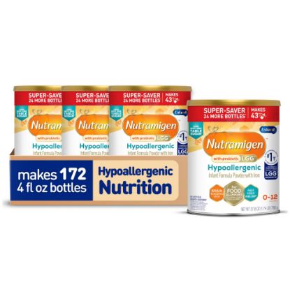 Picture of Enfamil Nutramigen Hypoallergenic Baby Formula with Iron, Lactose Free, Colic Relief from Cow's Milk Allergy Starts in 24 Hours, Brain Building DHA, Probiotic LGG for Immune Support, 27.8 Oz, 4 Count