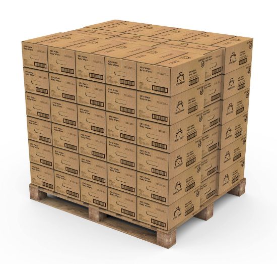 Picture of Amazon Brand - Mama Bear 99% Water Baby Wipes, Hypoallergenic, Fragrance Free, Full Pallet, 51840 Count (720 Packs of 72)