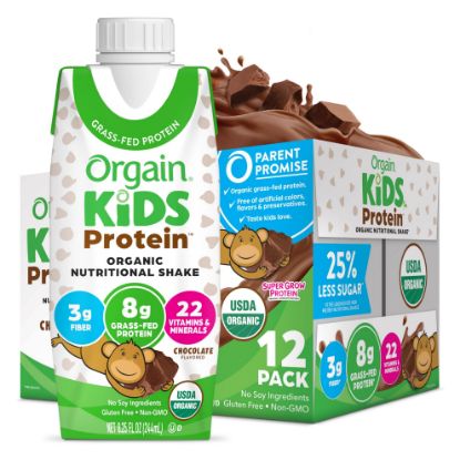Picture of Orgain Organic Kids Nutritional Protein Shake, Chocolate, Healthy Kids Snacks, 8g Dairy Protein, 3g Fiber, 22 Vitamins & Minerals, No Soy Ingredients, Gluten Free, Non-GMO, 8.25 Fl Oz (Pack of 12)