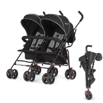 Picture of Dream On Me Volgo Twin Umbrella Stroller in Black, Lightweight Double Stroller for Infant & Toddler, Compact Easy Fold, Large Storage Basket, Large and Adjustable Canopy