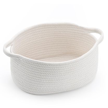 Picture of Happyiren Cute Woven Easter Basket with Handle, Baskets for Gifts Empty, Present Containers for Raffle Baby Shower Burr Basket, Decorative Organizer Box for Storage Baby Toy, 13" D x 8" W x 6" H
