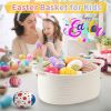 Picture of Happyiren Cute Woven Easter Basket with Handle, Baskets for Gifts Empty, Present Containers for Raffle Baby Shower Burr Basket, Decorative Organizer Box for Storage Baby Toy, 13" D x 8" W x 6" H