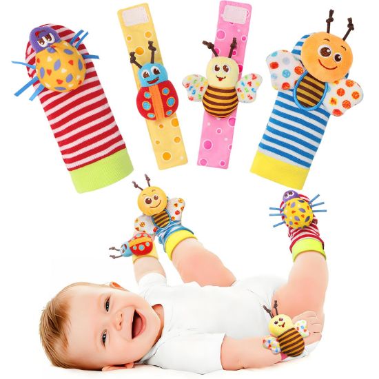 Picture of Bloobloomax Wrist Rattle Socks and Foot Finder Set, Infant Girl Boy Toys for Babies 0-36 Months, Newborn Hand & Foot Toys for 0 to 3 Years, Baby Shower Gifts Set Easter Basket Stuffer