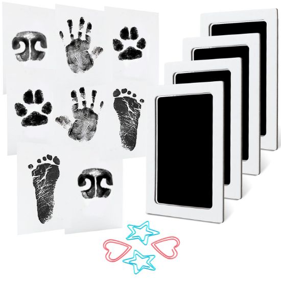 Picture of 4-Pack Baby Inkless Hand and Footprint Kit Paw Nose Print Kit for Dogs Cats Pets Clean Touch Ink Pad for Baby Pets Newborn Keepsake Mess-Free Ink Pad