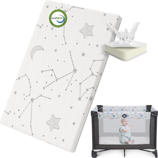 Picture of YENING Pack and Play Mattress Topper Baby Pack N Play Mattresses for Playpen and Playard with Washable Cover 38"x26"x1", 1 Pack Firm Foam