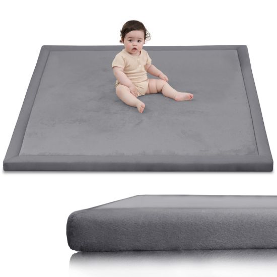 Picture of Huloo Sleep Ultra Soft Baby Play Mat for Floor,1.3" Thick Elasti-Foam 50x50 Playpen Mat for Toddlers Infant kids,Non-Slip Backing Safe for Crawling&Tummy Time,Tatami Style (Dark Grey)