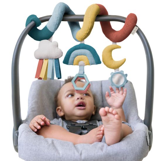 Picture of Itzy Ritzy Spiral Car Seat & Stroller Activity Toy - Stroller & Car Seat Toys for Ages 0 Months and Up - Hanging Toys Include Clinking Rings, Mirror and Textured Ribbons (Rainbow)