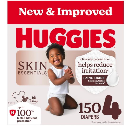Picture of Huggies Size 4 Diapers, Skin Essentials Baby Diapers, Size 4 (22-37 lbs), 150 Count (6 Packs of 25), Packaging May Vary