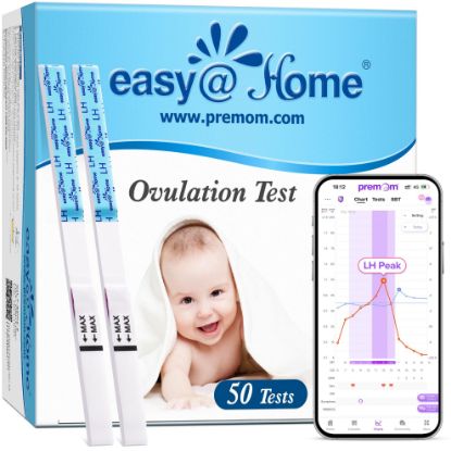 Picture of Easy@Home Ovulation Test Strips (50-Pack), FSA Eligible Ovulation Predictor Kit, Powered by Premom Ovulation Calculator iOS and Android APP, 50 LH Tests