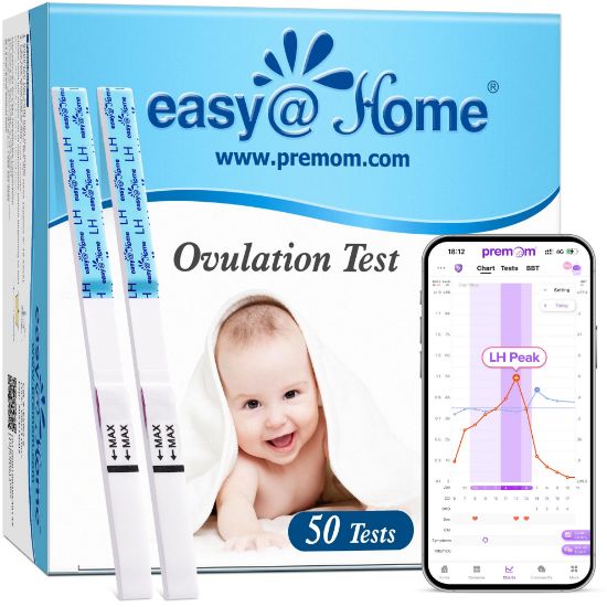 Picture of Easy@Home Ovulation Test Strips (50-Pack), FSA Eligible Ovulation Predictor Kit, Powered by Premom Ovulation Calculator iOS and Android APP, 50 LH Tests