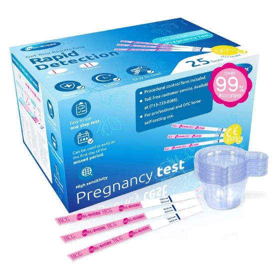 Picture of Pregnancy Tests with Cup, HEAL-CHECK Bulk Pregnancy Test Strips for Home Detection, Over 99% Accuracy, Individually Wrapped, Extra-Wide 5mm HCG Test Kit Comfortable Grip, 25 Count, Pruebas De Embaraz