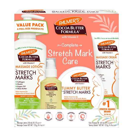 Picture of Palmer's Cocoa Butter Formula Pregnancy Skin Care Kit for Stretch Marks and Scars, Dermatologist Approved, Gift for Mom to Be, 4 Piece Full Size Set