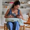 Picture of My Brest Friend Nursing Pillow - Deluxe - Enhanced Comfort w/Slipcover - Ergonomic Design for Ultimate Breastfeeding Support for Mom & Baby - Adjustable Backrest and Handy Side Pocket, Spring Green