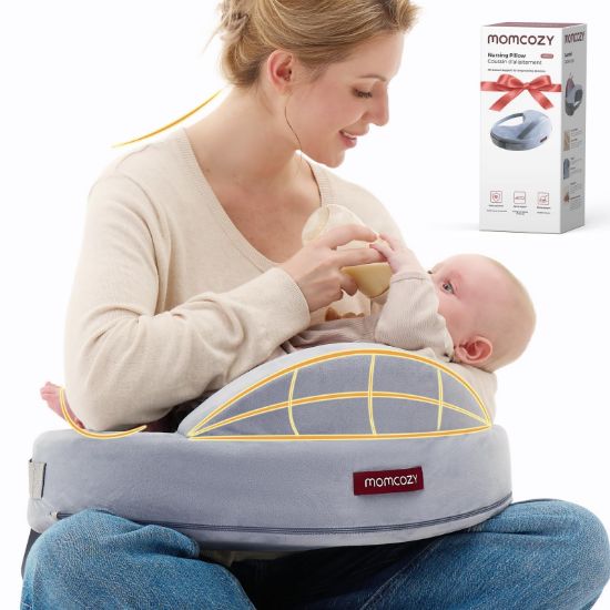 Picture of Momcozy Innovative Safety Guard Nursing Pillow - Firm & Springy Memory Foam - Stable, Ergonomic Support & Comfort - Wider Breastfeeding Cushion, Adjustable, Removable Cover, Baby Safety Certified