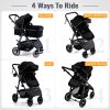 Picture of Baby Stroller, 2-in-1 Reversible Toddler Seat with Lie-Flat Mode, Foldable Infant Stroller with Canopy, One Button Brake, Adjustable Handle, Newborn Pushchair (Black B)